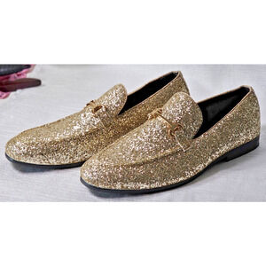 Bravo! Men's Prom-2 Dress Shoes Loafers Gold Glitter Wedding Formal Party 12M